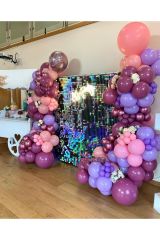 Krom Pembe Pastel Yaban Çileği Makaron Pembe Ve Lila Balon Zinciri 100 Adet