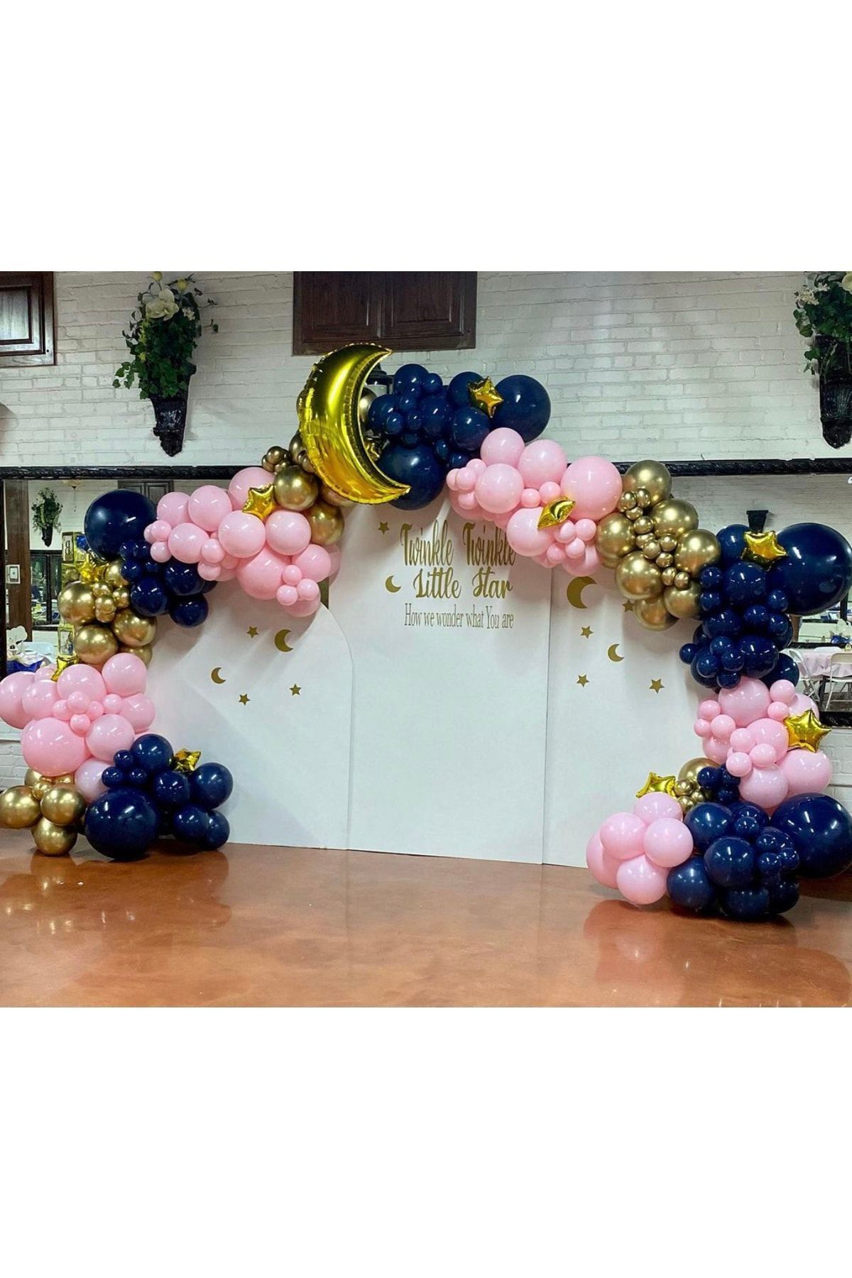 Krom Gold Gece Mavisi Ve Makaron Pembe Balon Zinciri 100 Adet