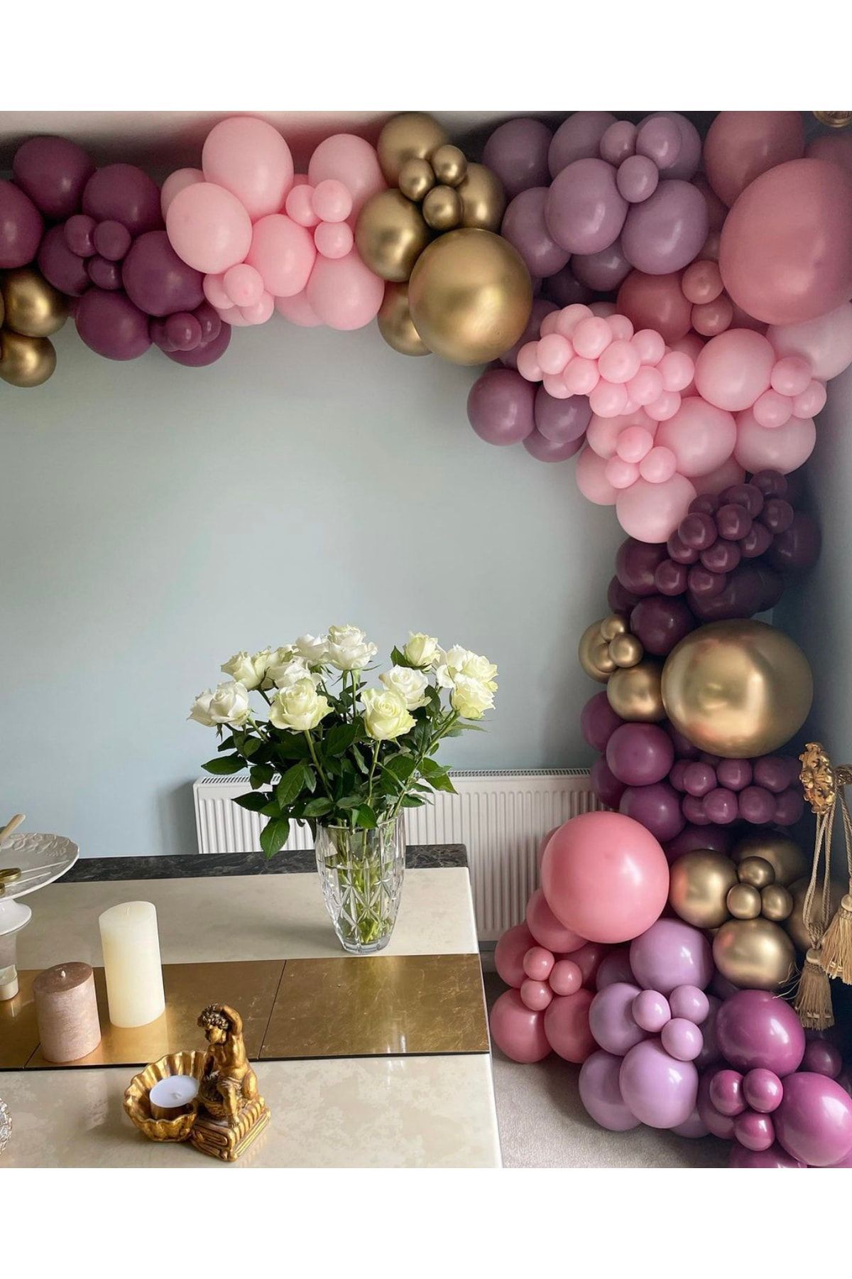 Krom Gold Yaban Çileği Toz Pembe Ve Makaron Pembe Balon Zinciri 100 Adet