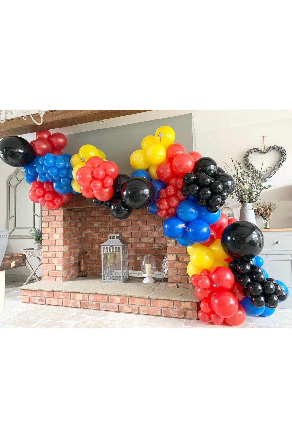 Pastel Siyah Kırmızı Sarı Mavi Ve Kırmızı Balon Zinciri 100 Adet