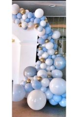 Krom Gold Makaron Mavi Ve Beyaz Balon Zinciri 100 Adet