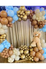 Krom Gold Karamel Sütlü Kahve Ve Makaron Mavi Balon Zinciri 100 Adet