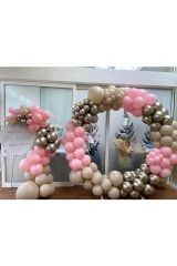 Krom Beyaz Altın Makaron Pembe Ve Deniz Kumu Balon Zinciri 100 Adet