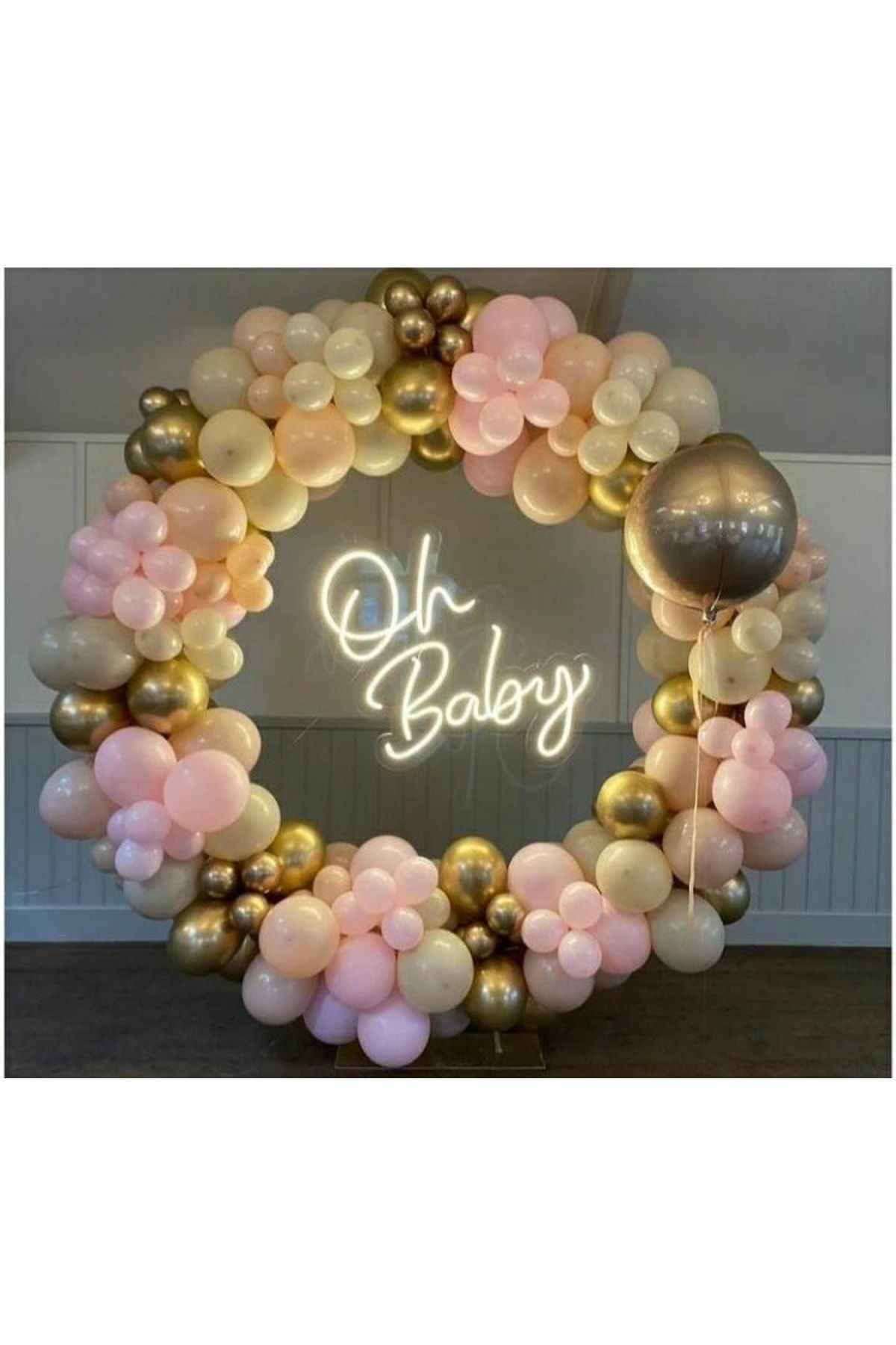 Krom Gold Makaron Pembe Ve Sütlü Kahve Balon Zinciri 100 Adet