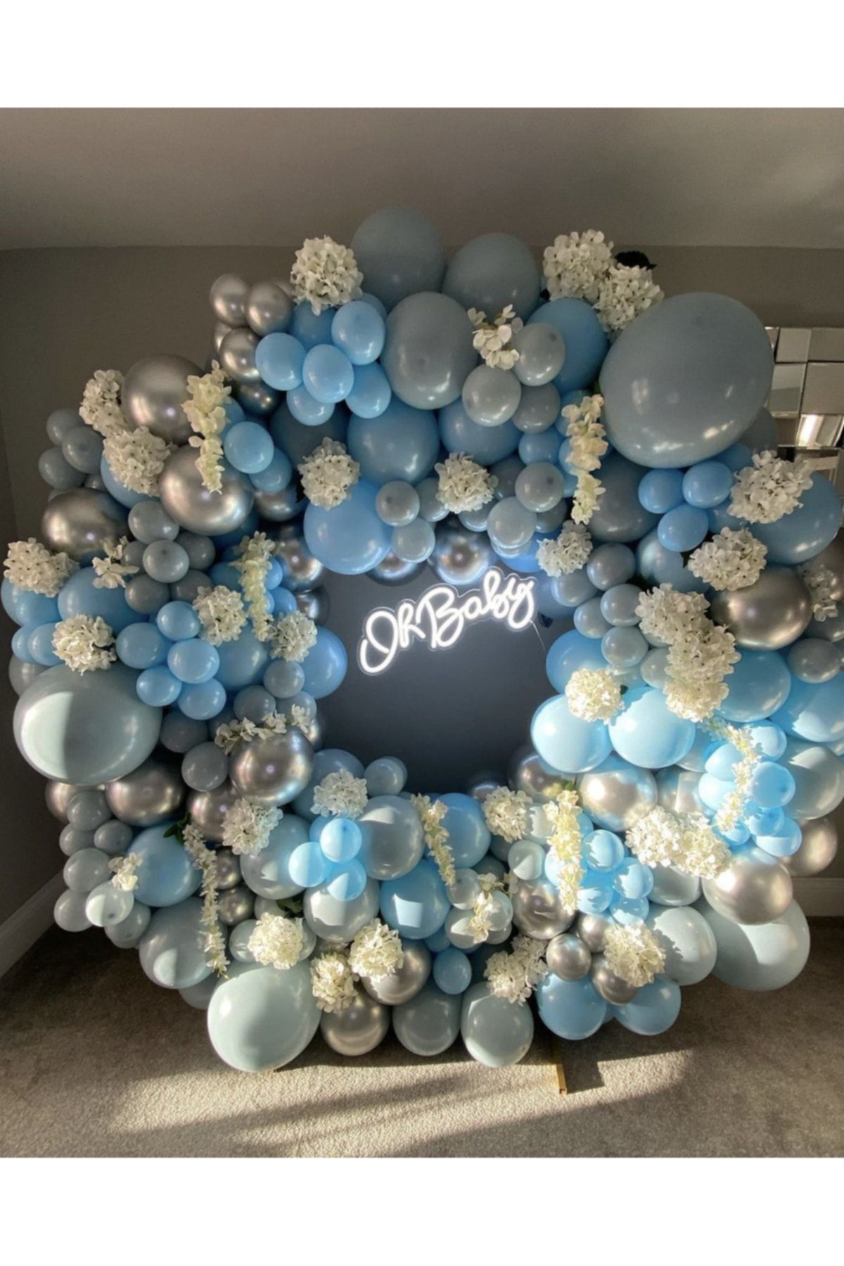 Krom Beyaz Altın Makaron Mavi Ve Gri Balon Zinciri 100 Adet