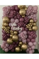 Krom Gold Yaban Çileği Ve Toz Pembe Balon Zinciri 100 Adet