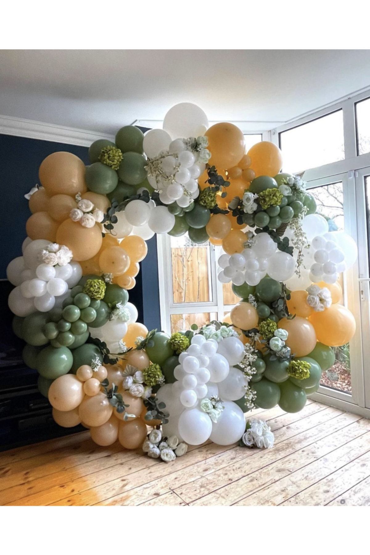 Pastel Beyaz Küf Yeşili Ve Sütlü Kahve Balon Zinciri 100 Adet