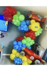 Pastel Kırmızı Açık Mavi Sarı Ve Açık Yeşil Balon Zinciri 100 Adet