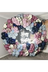 Pastel Gece Mavisi Yaban Çileği Toz Pembe Ve Fırtına Mavisi Balon Zinciri 100 Adet