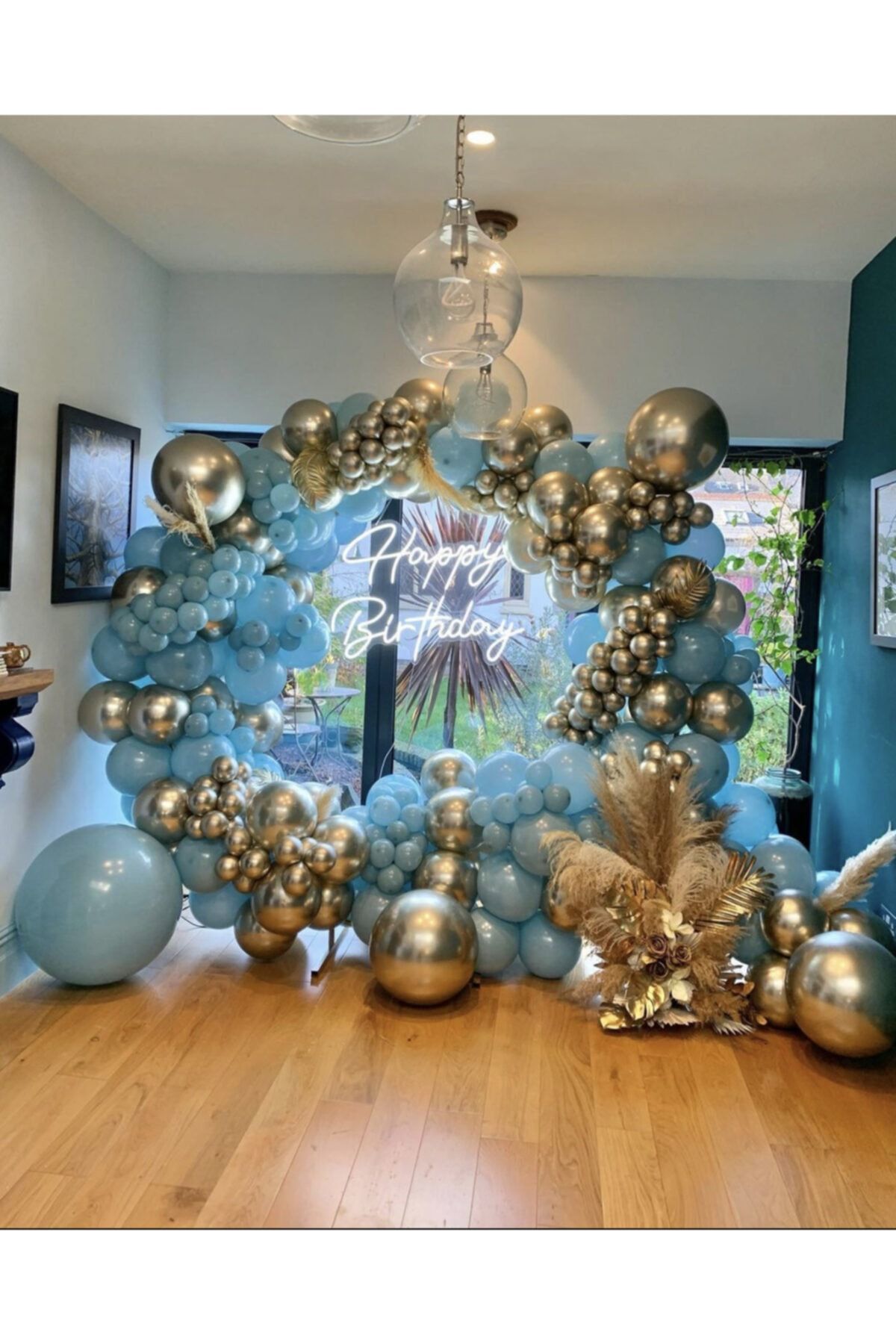 Krom Beyaz Altın Ve Mavi Cam Balon Zinciri 100 Adet