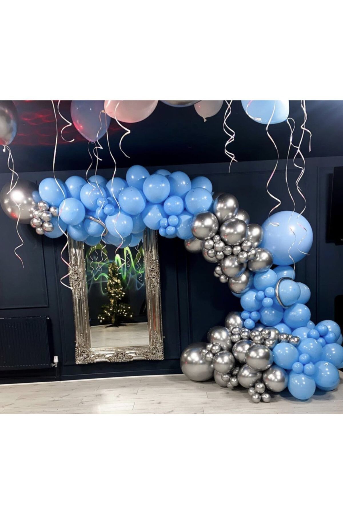 Krom Beyaz Altın Ve Makaron Mavi Balon Zinciri 100 Adet