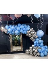 Krom Beyaz Altın Ve Makaron Mavi Balon Zinciri 100 Adet