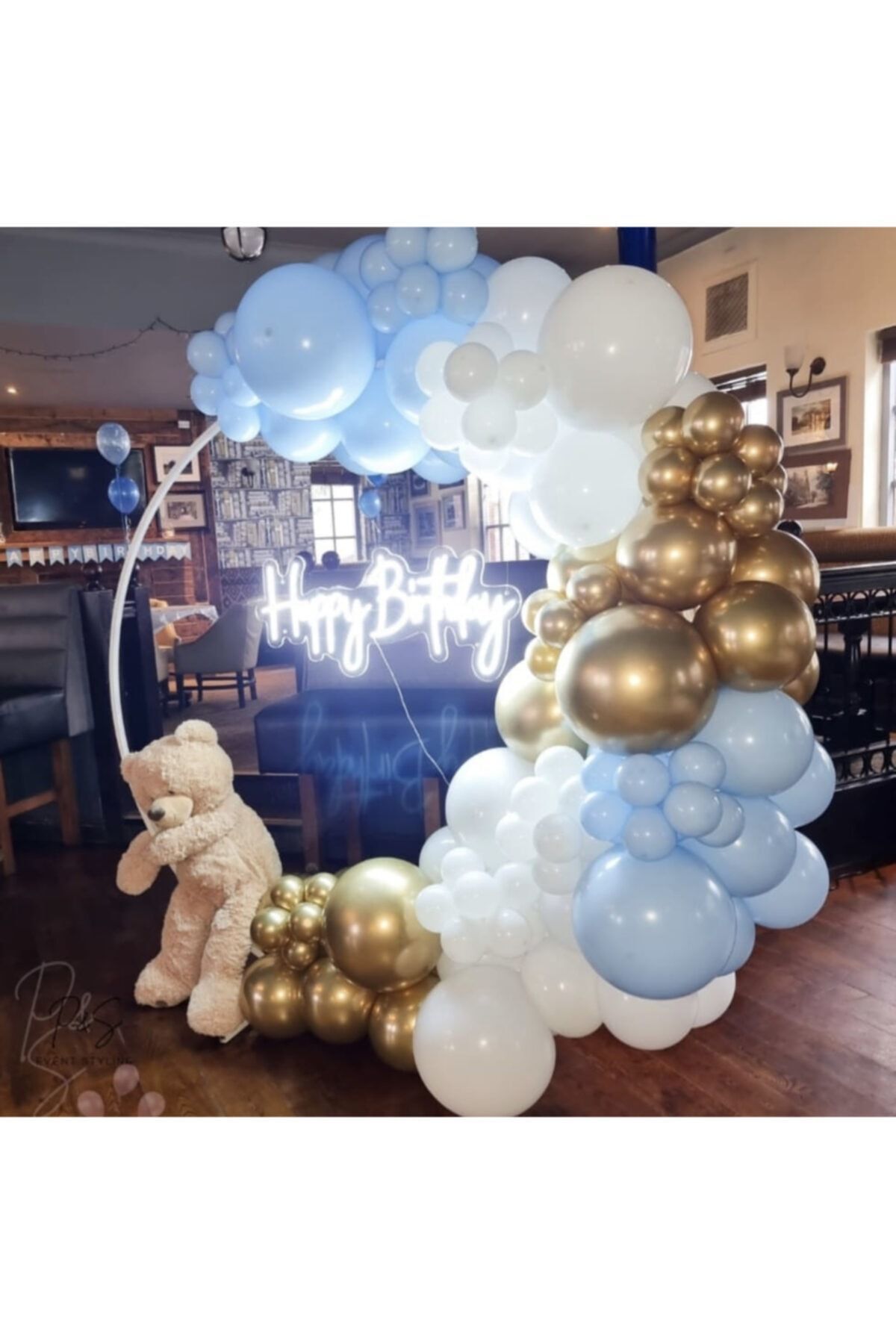 Krom Gold Makaron Mavi Ve Beyaz Balon Zinciri 100 Adet