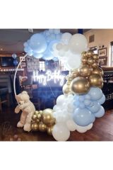 Krom Gold Makaron Mavi Ve Beyaz Balon Zinciri 100 Adet