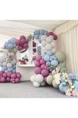 Pastel Yaban Çileği Mavi Cam Deniz Kumu Ve Küf Yeşili Balon Zinciri 100 Adet