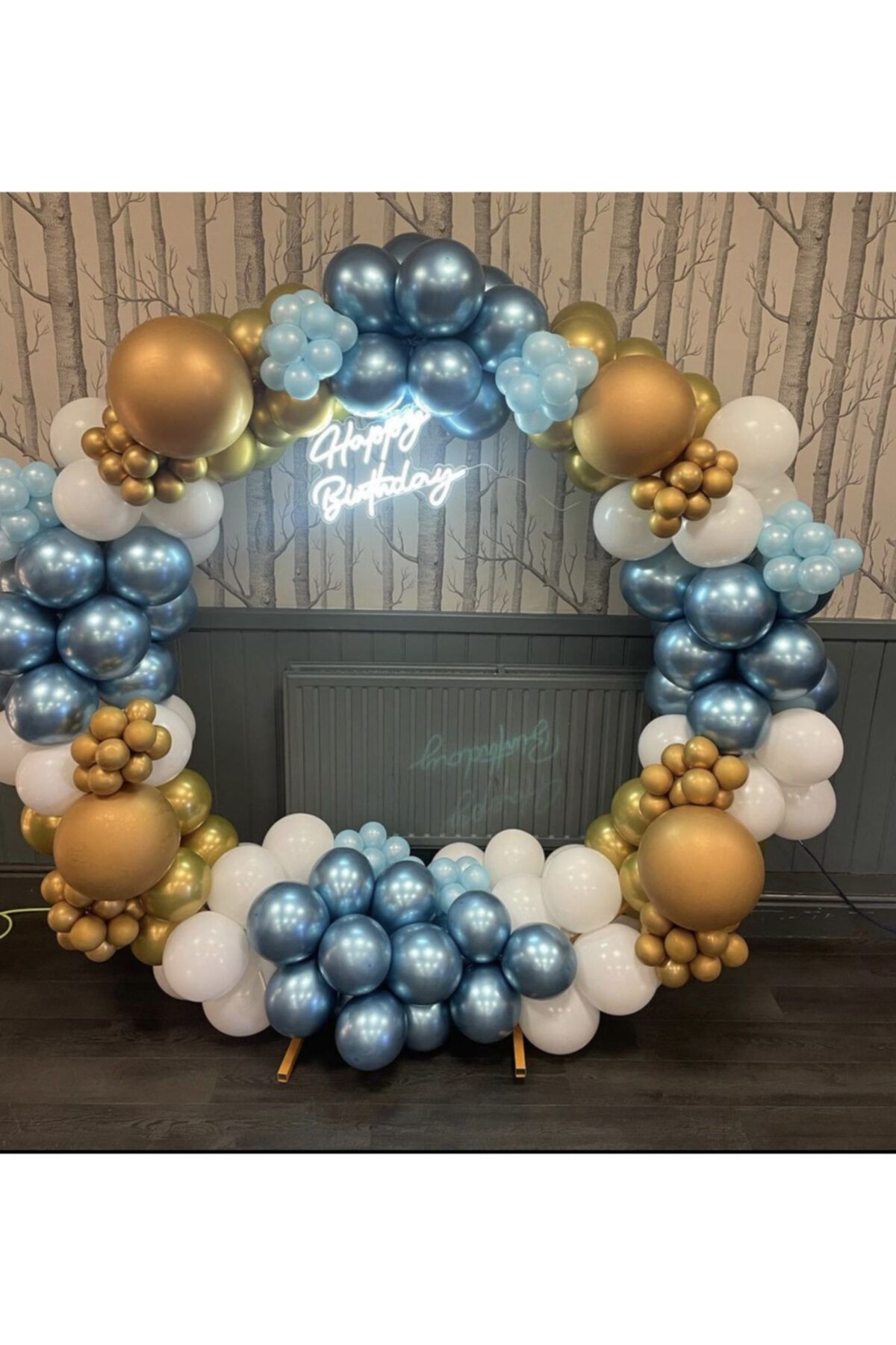Krom Mavi Gold Pastel Beyaz Balon Zinciri 100 Adet