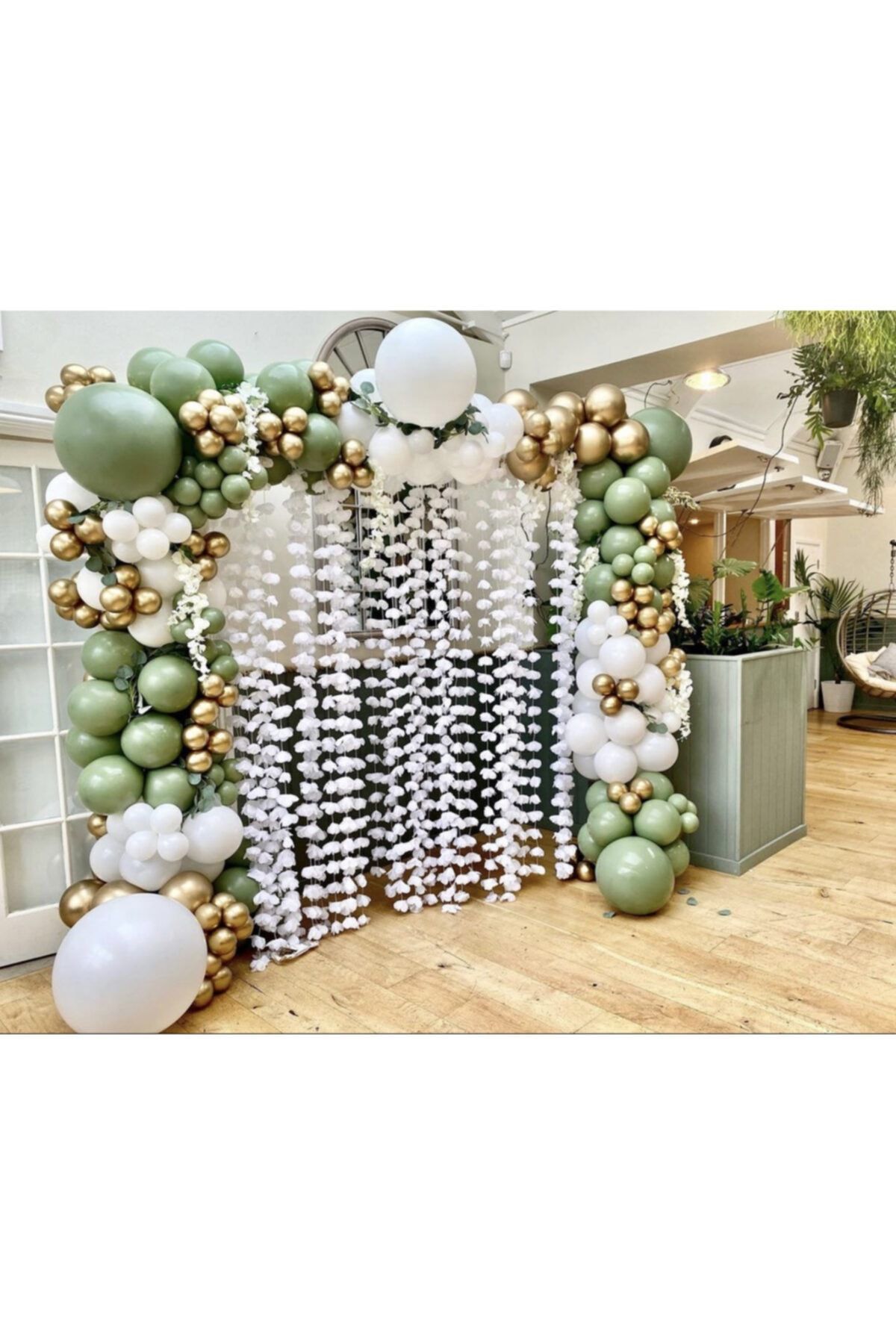 Krom Gold Okaliptus Ve Beyaz Balon Zinciri 100 Adet
