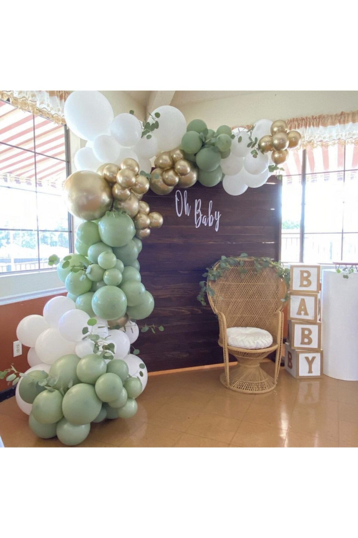 Krom Gold Kış Yeşili Ve Beyaz Balon Zinciri 100 Adet