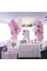 Krom Gold Makaron Pembe Ve Pastel Beyaz Balon Zinciri 100 Adet