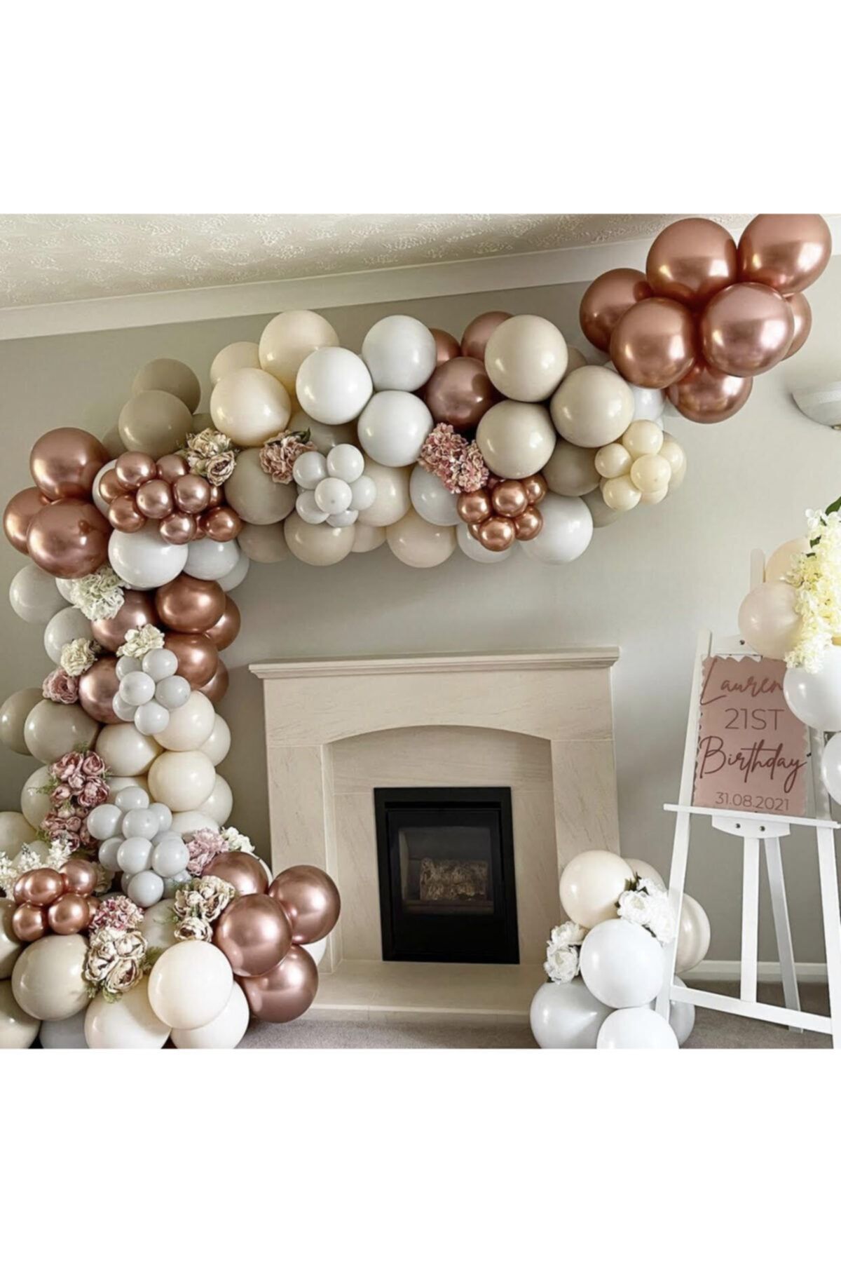 Krom Rose Gold Pastel Duman Ve Taş Rengi Balon Zinciri 100 Adet