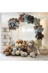 Pastel Kahverengi Karamel Sütlü Kahve Ve Fırtına Mavisi Balon Zinciri 100 Adet