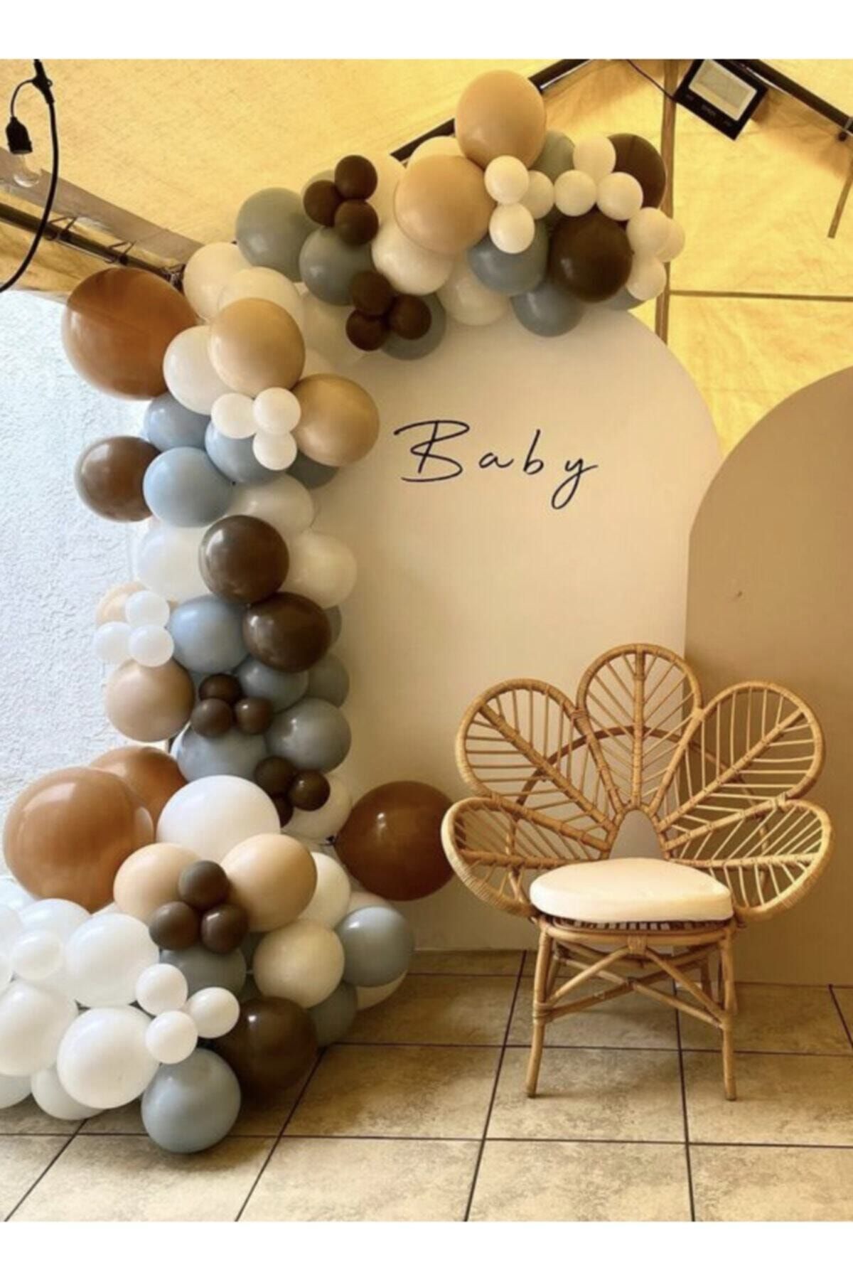 Pastel Çikolata Kahve Sütlü Kahve Gri Ve Beyaz Balon Zinciri 100 Adet