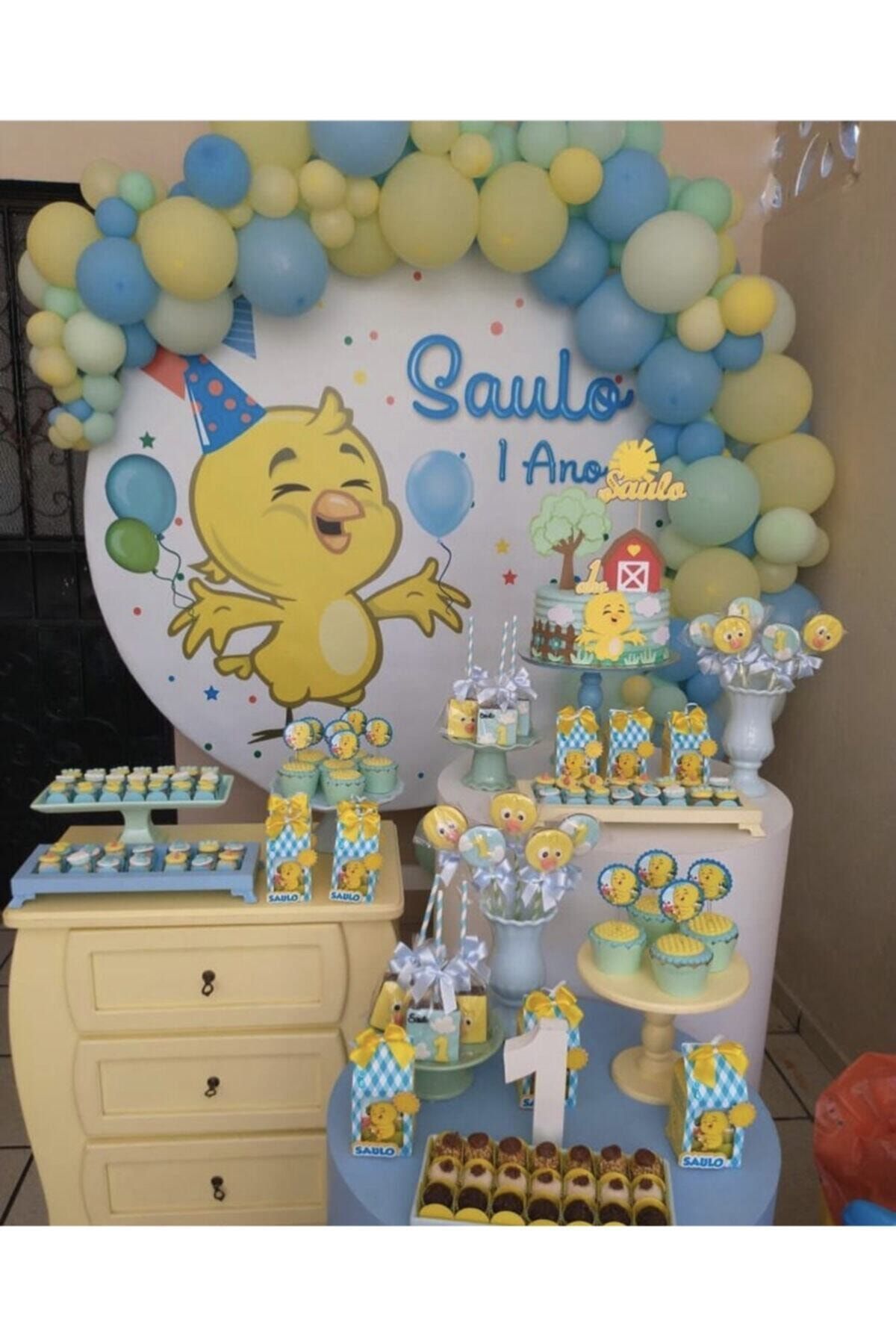 Makaron Sarı Mint Yeşili Ve Mavi Balon Zinciri 100 Adet