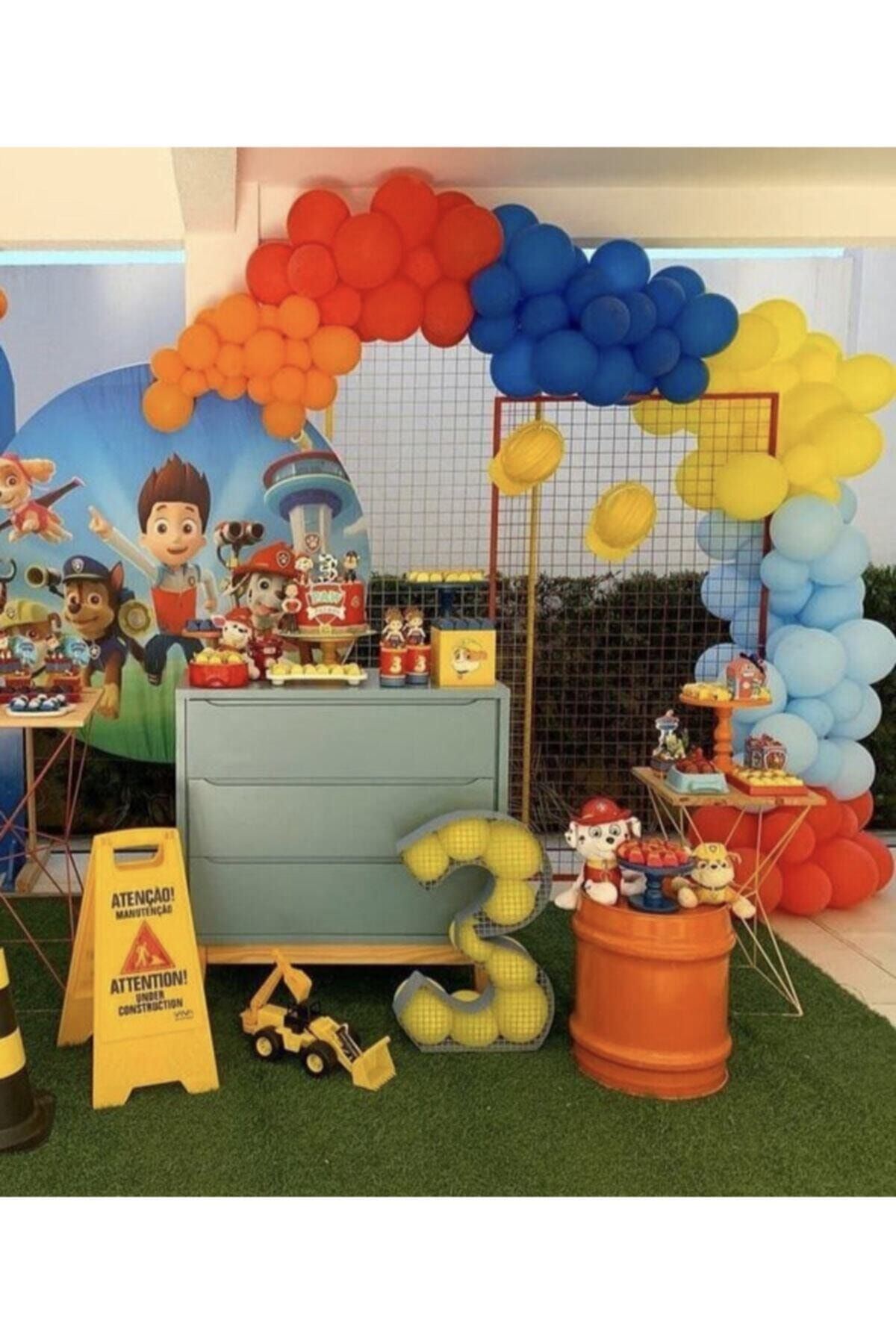 Pastel Turuncu Kırmızı Koyu Mavi Sarı Ve Makaron Mavi Balon Zinciri 100 Adet