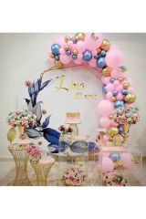 Krom Gold Krom Mavi Ve Makaron Pembe Balon Zinciri 100 Adet
