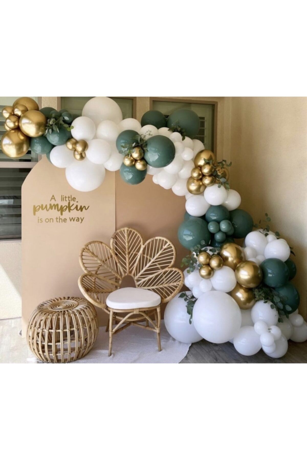 Krom Gold Retro Adaçayı Ve Pastel Beyaz Balon Zinciri 100 Adet
