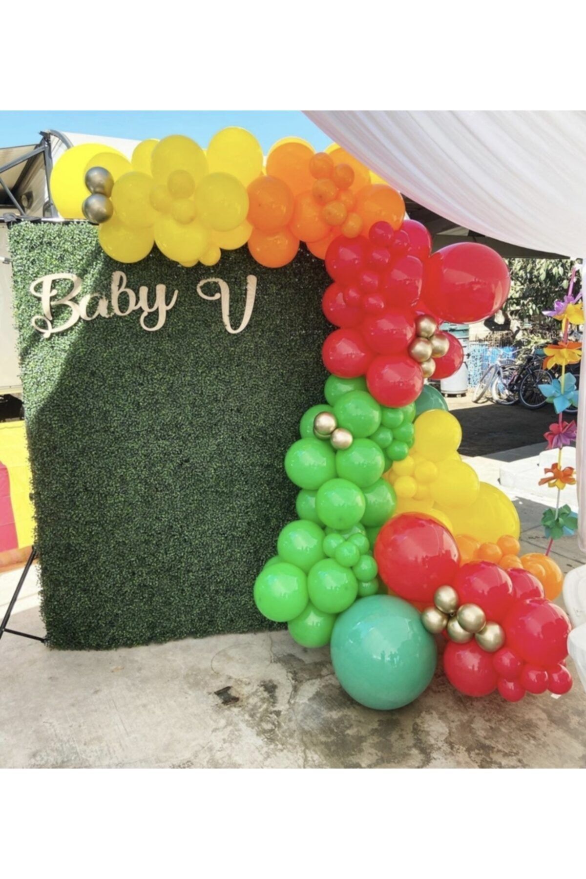 Krom Gold Pastel Sarı Açık Yeşil Turuncu Ve Kırmızı Balon Zinciri 100 Adet