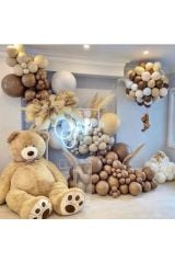 Pastel Karamel Sütlü Kahve Duman Ve Beyaz Renk Balon Zinciri 100 Adet