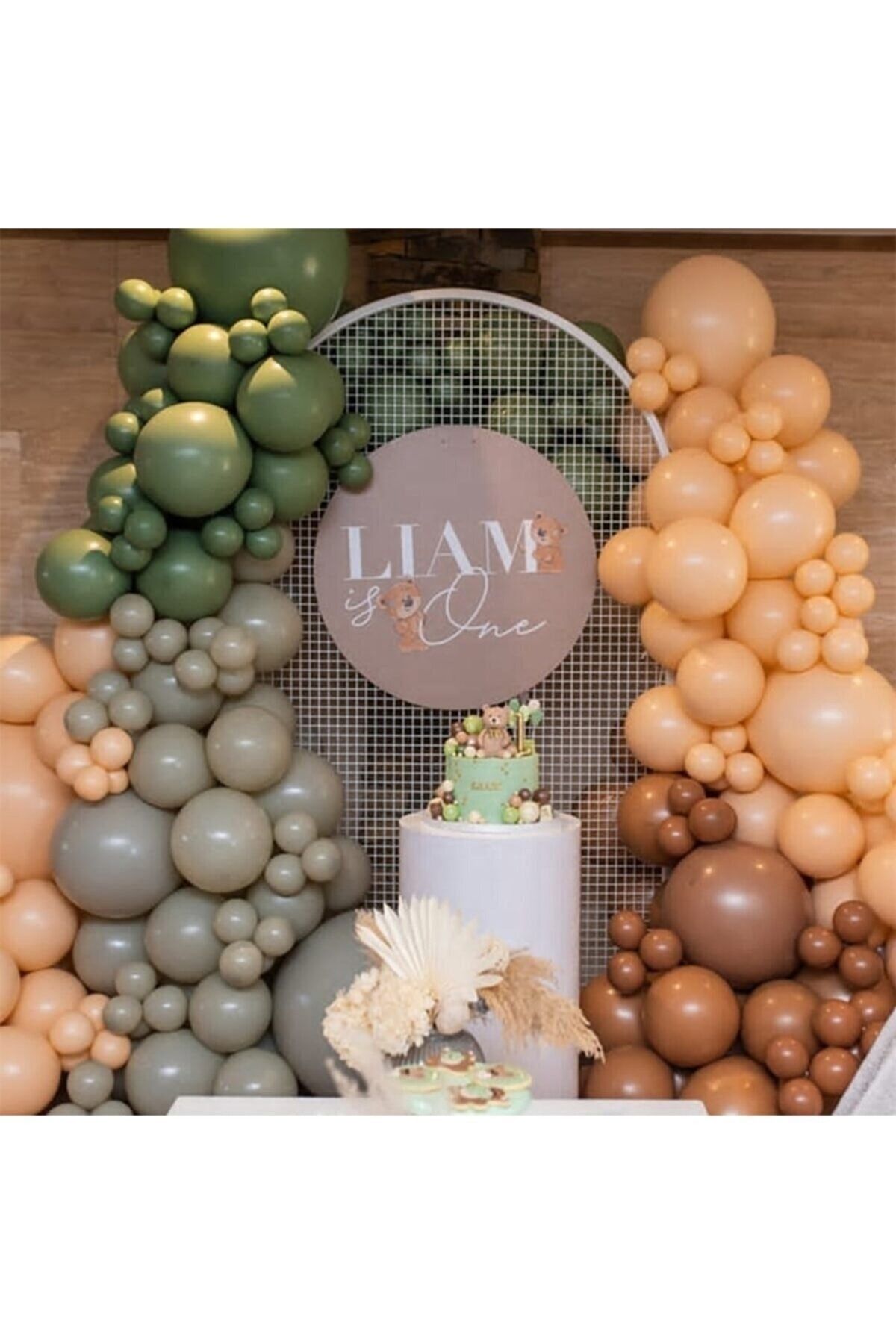 Pastel Karamel Küf Yeşili Gri Ve Somon Balon Zinciri 100 Adet