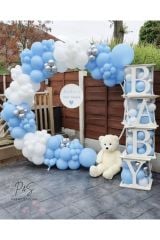 Krom Gümüş Makaron Mavi Ve Beyaz Balon Zinciri 100 Adet