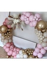 Krom Gold Makaron Pembe Toz Pembe Ve Ten Rengi Balon Zinciri 100 Adet