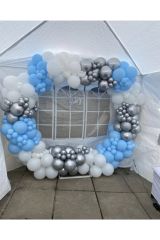 Krom Gümüş Makaron Mavi Ve Beyaz Balon Zinciri 100 Adet