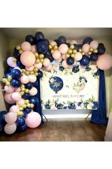Krom Gold Gece Mavisi Ve Makaron Pembe Balon Zinciri 100 Adet