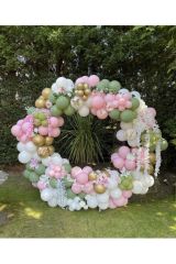 Krom Gold Kış Yeşili Makaron Pembe Ve Beyaz Balon Zinciri 100 Adet
