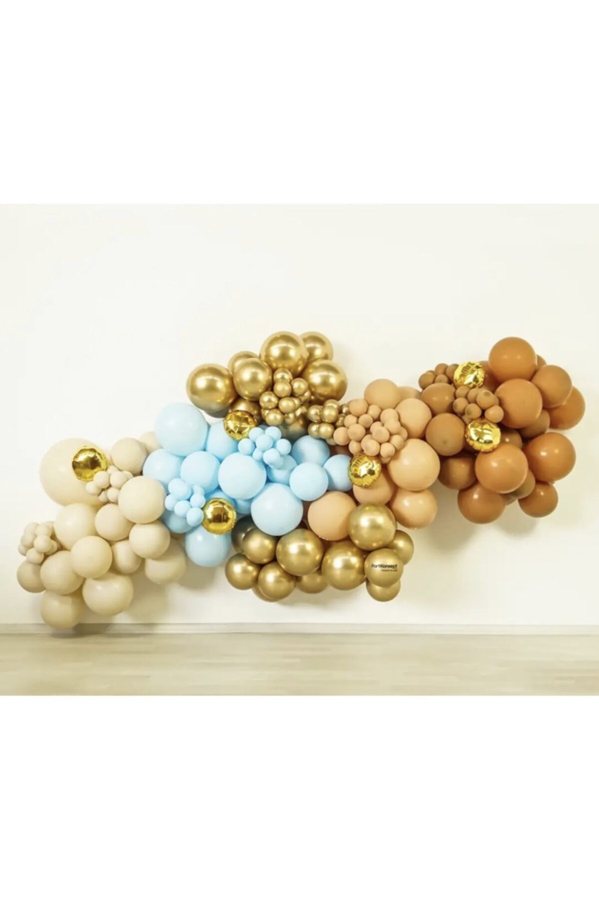 Krom Gold Pastel Karamel Çöl Kumu Deniz Kumu Ve Makaron Mavi Balon Zinciri 100 Adet