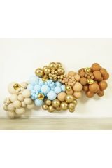 Krom Gold Pastel Karamel Çöl Kumu Deniz Kumu Ve Makaron Mavi Balon Zinciri 100 Adet