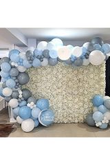 Makaron Mavi Gri Beyaz Balon Zinciri 100 Adet
