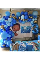 Krom Gold Ve Mavi Tonları Patron Bebek Balon Zinciri Konsept 100 Adet