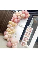Pastel Balon Zinciri Sütlü Kahve Toz Pembe Ve Deniz Kumu 100 Adet