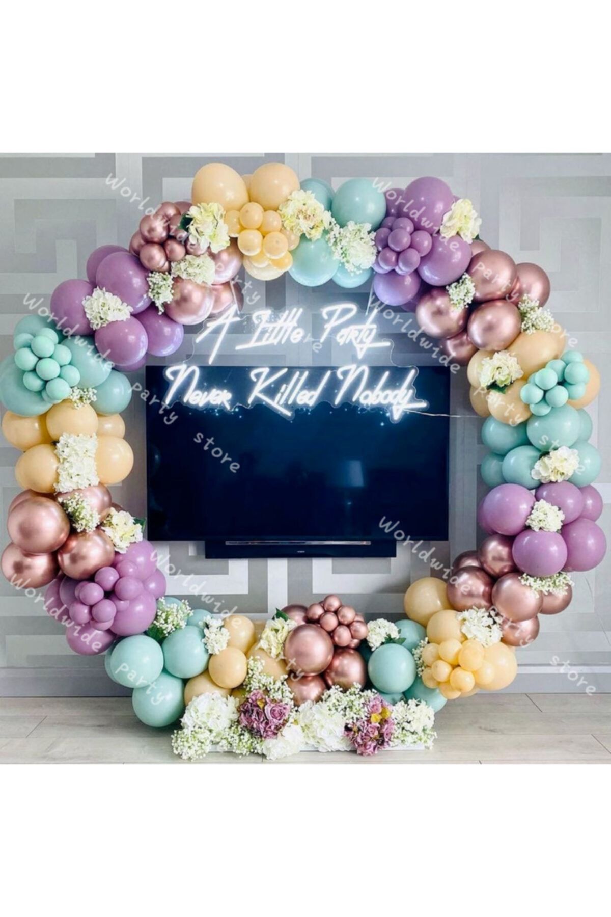 Krom Pembe Kış Yeşili Lila Ve Ten Rengi Balon Zinciri 100 Adet