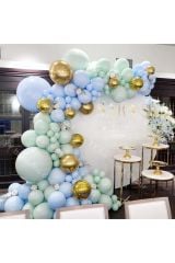 Krom Gold Makaron Mavi Ve Mint Yeşili Balon Zinciri 100 Adet