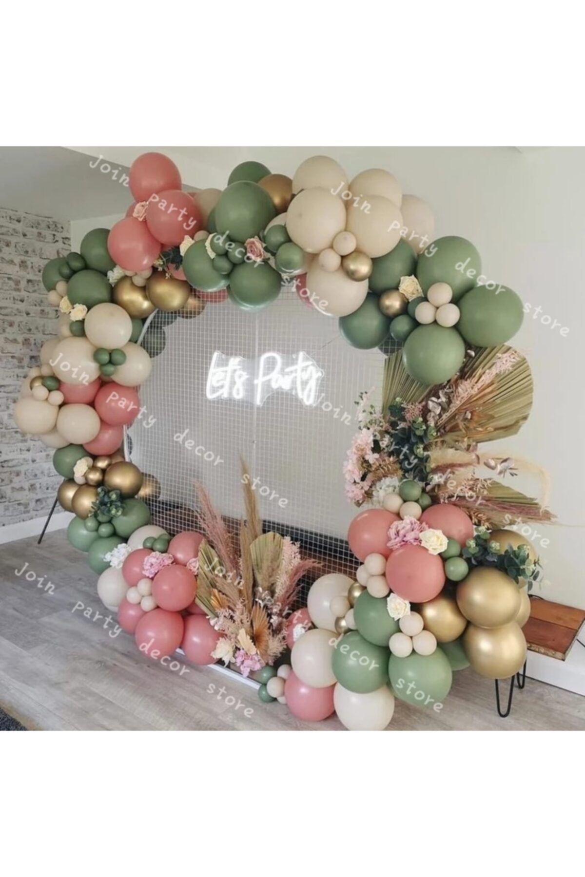 Krom Gold Küf Yeşili Ten Rengi Ve Toz Pembe Balon Zinciri 100 Adet