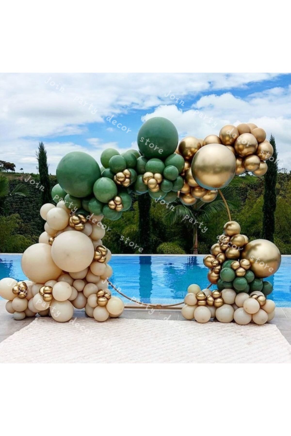 Krom Gold Koyu Yeşil Ve Ten Rengi Balon Zinciri 100 Adet