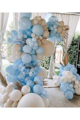 Makaron Mavi Ten Rengi Ve Beyaz Balon Zinciri 100 Adet