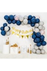Pastel Lacivert Ve Gri Balon Zinciri 100 Adet
