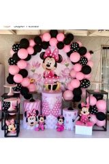 Pembe Siyah Pantiyeli Balon Minnie Mouse Konsept Balon Zincir